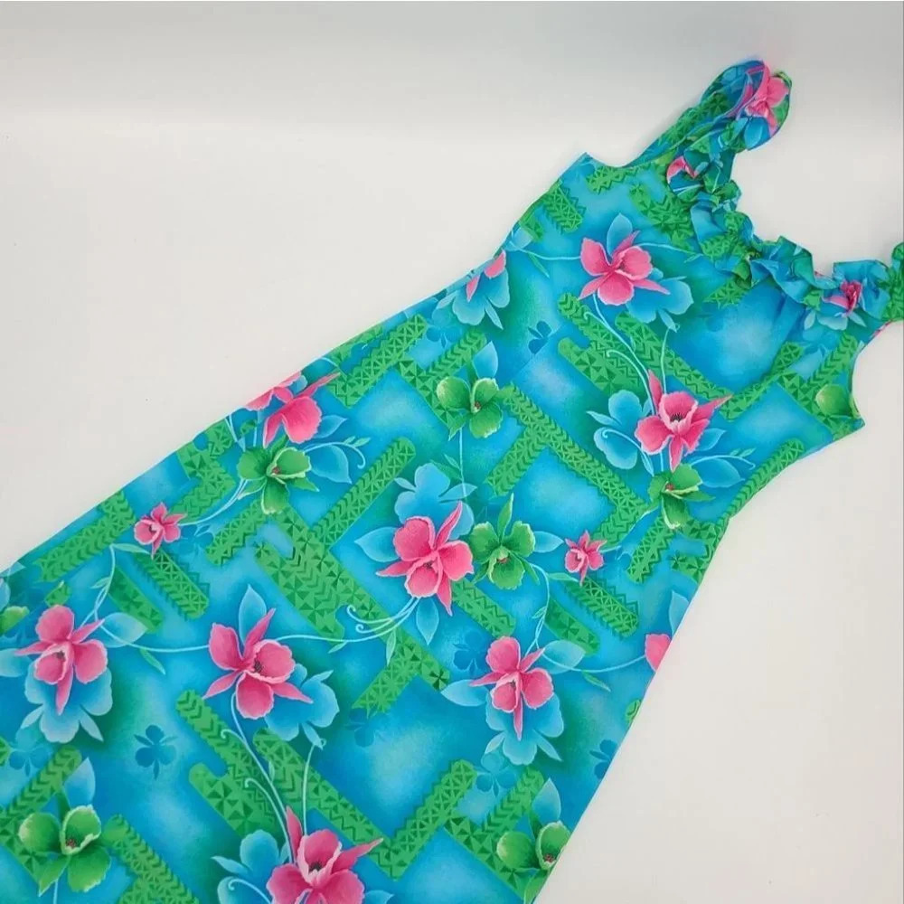 Vintage Pomare Hawaii Floral Ruffled Top Maxi Dress - Picture 5 of 10